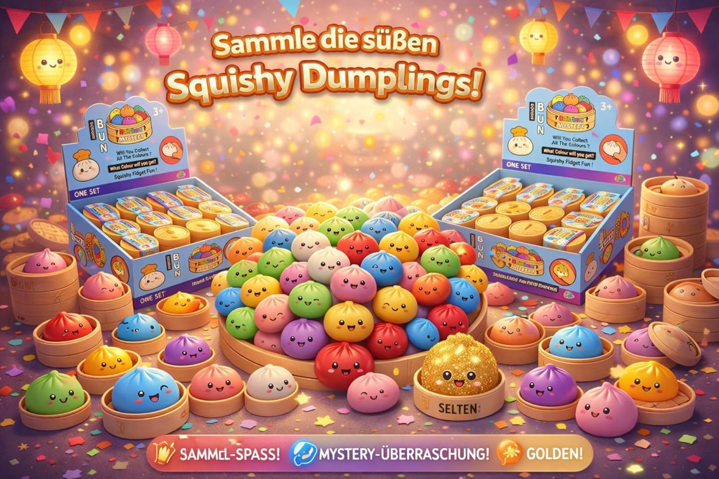 Squishy Dumpling XXL Viral Mystery | Tiktok Trend Überraschungs Anti-Stress Spielzeug Für Kinder | Super Weiche Squishys Dumplings Zum Sammeln | Cute Steamed Buns | Inkl. CLXO Versandschutz