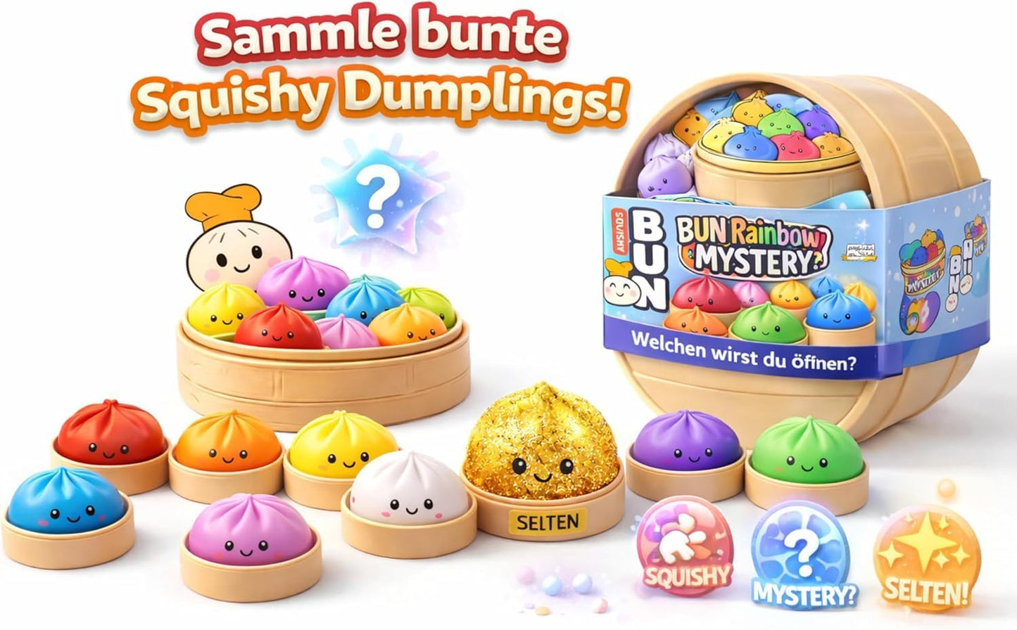Squishy Dumpling XXL Viral Mystery | Tiktok Trend Überraschungs Anti-Stress Spielzeug Für Kinder | Super Weiche Squishys Dumplings Zum Sammeln | Cute Steamed Buns | Inkl. CLXO Versandschutz